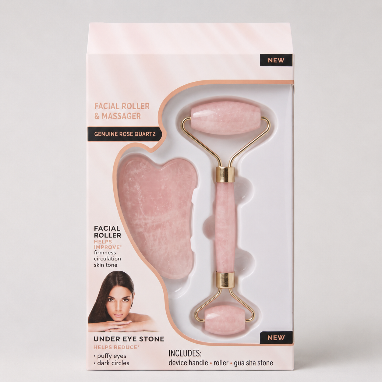 Set Facial Cuarzo Rosa Roller + Gua Sha
